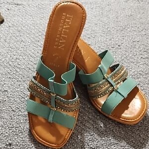 Italian Shoemakers Turquoise and Tan Sandals